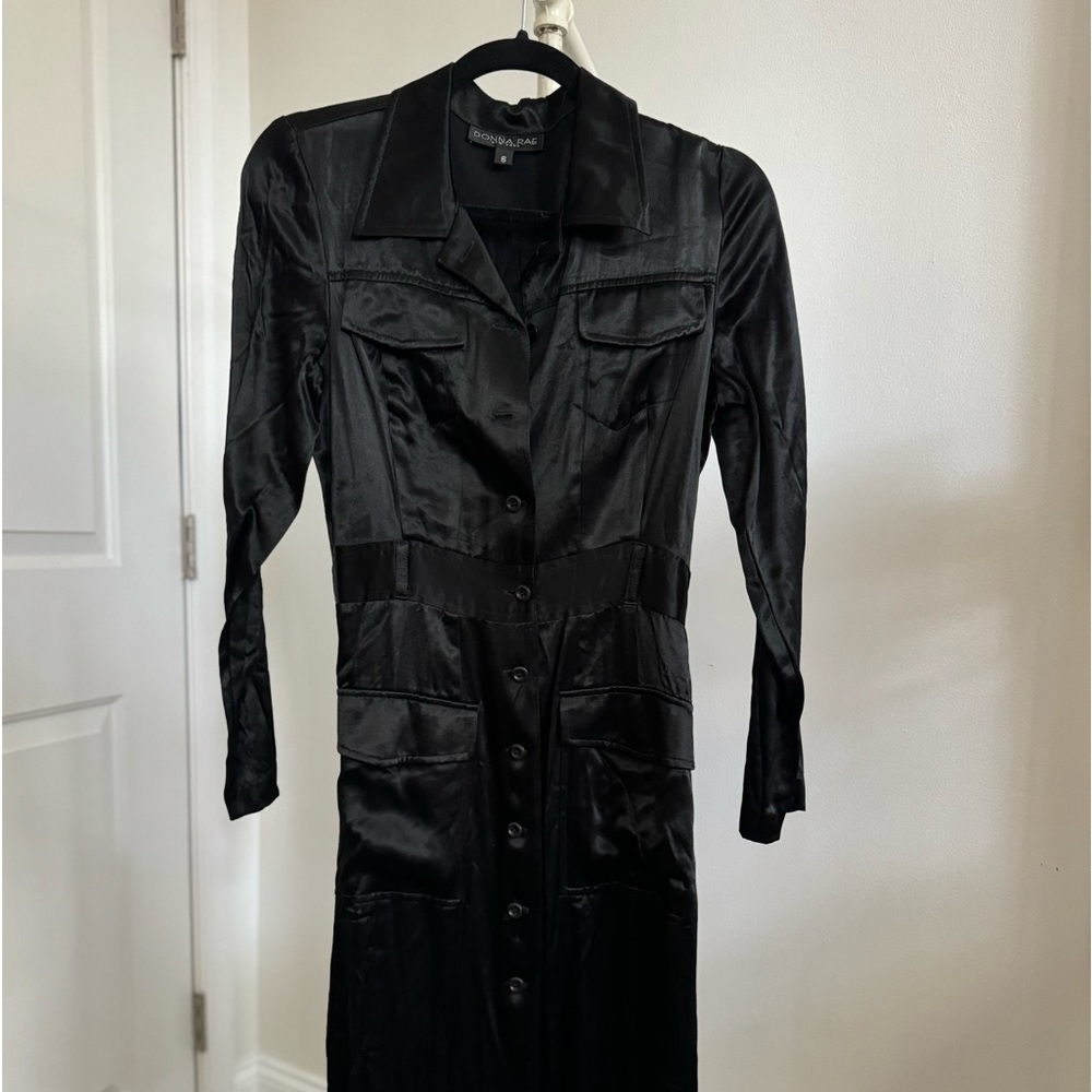 Vintage Black satin shirt dress